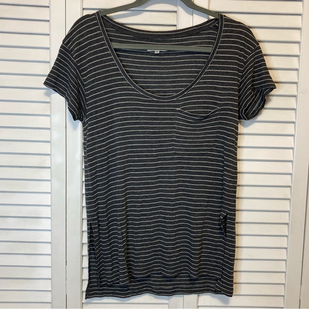 Madewell Grey And White Stripped Scoop Neck T-Shirt Size Extra Small